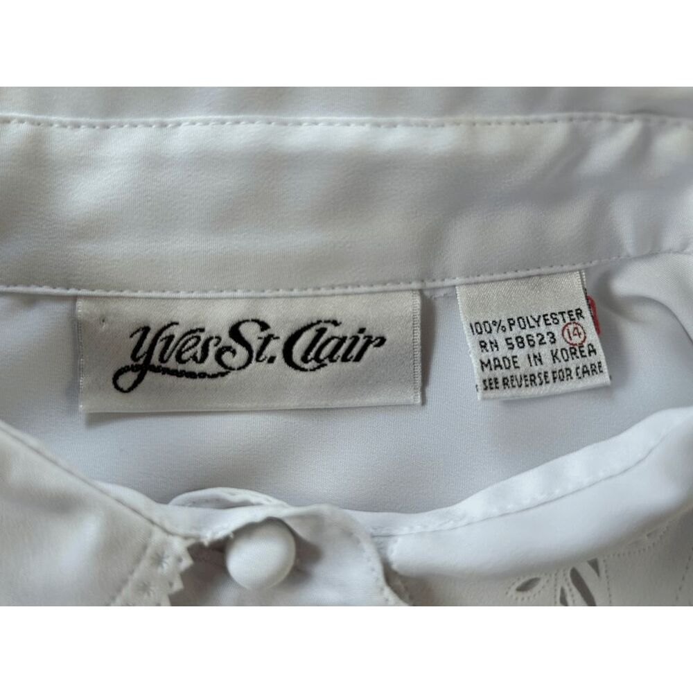 Yves St. Clair Pleated White Long Sleeve Collared Blouse, Size 14, Button Down - Picture 4 of 10